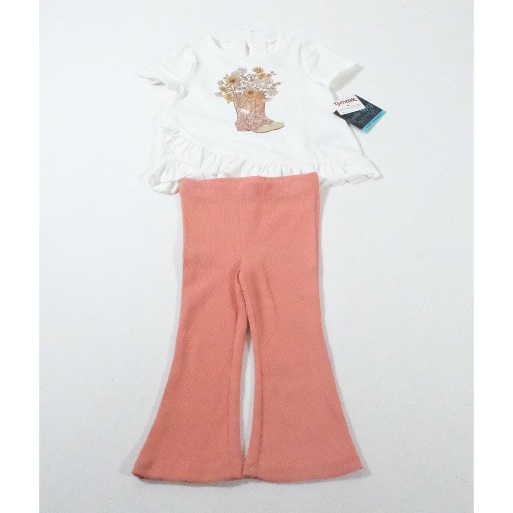 Cynthia Rowley 2-Piece Set Girls 12M White Peach Floral Boot Ruffle Flare Pants